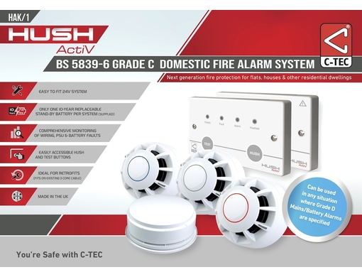 HUSH-ACTIV BS 5839-6 Grade C Stand-Alone Domestic Fire Alarm Kit